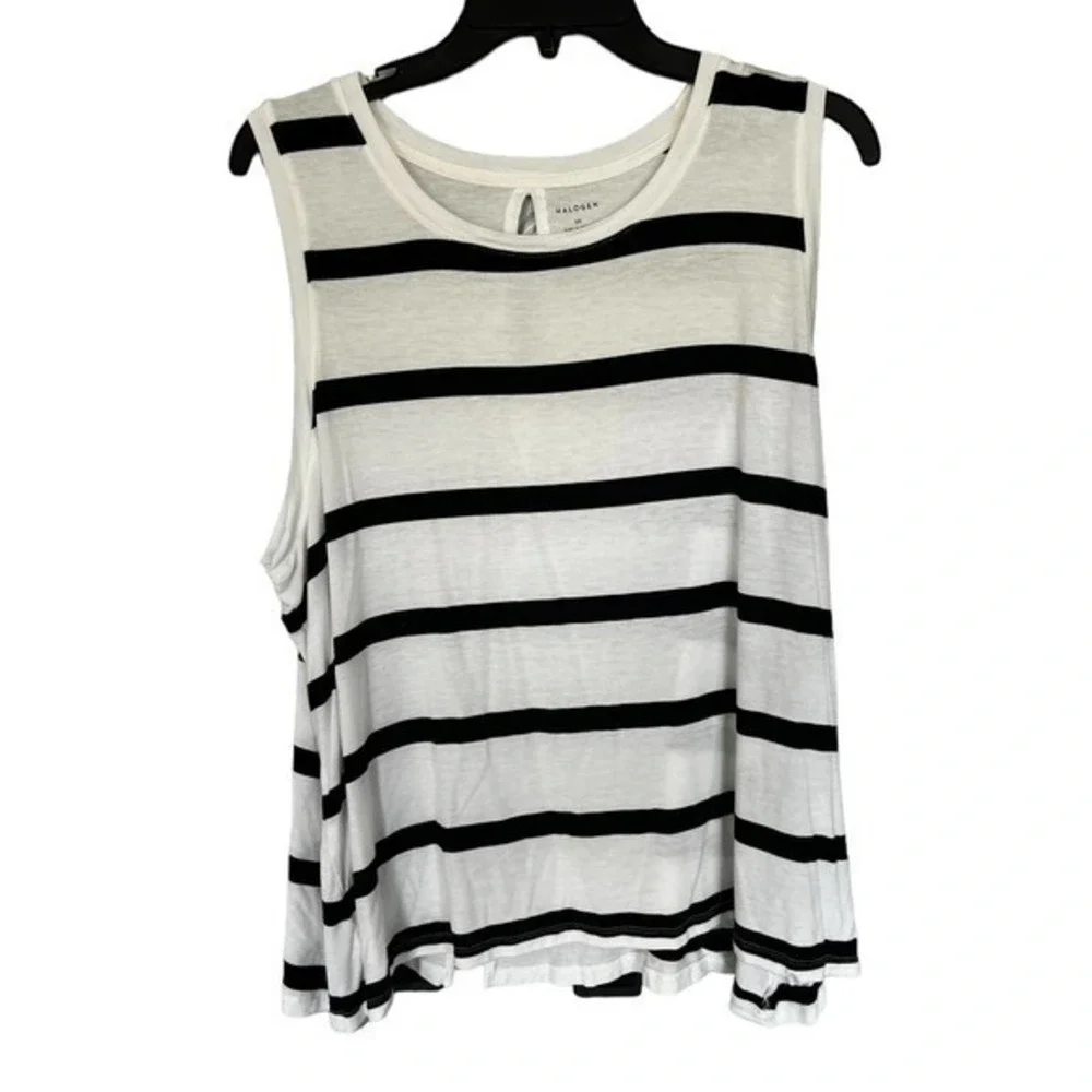 Halogen sleeveless black white strip split back 3X